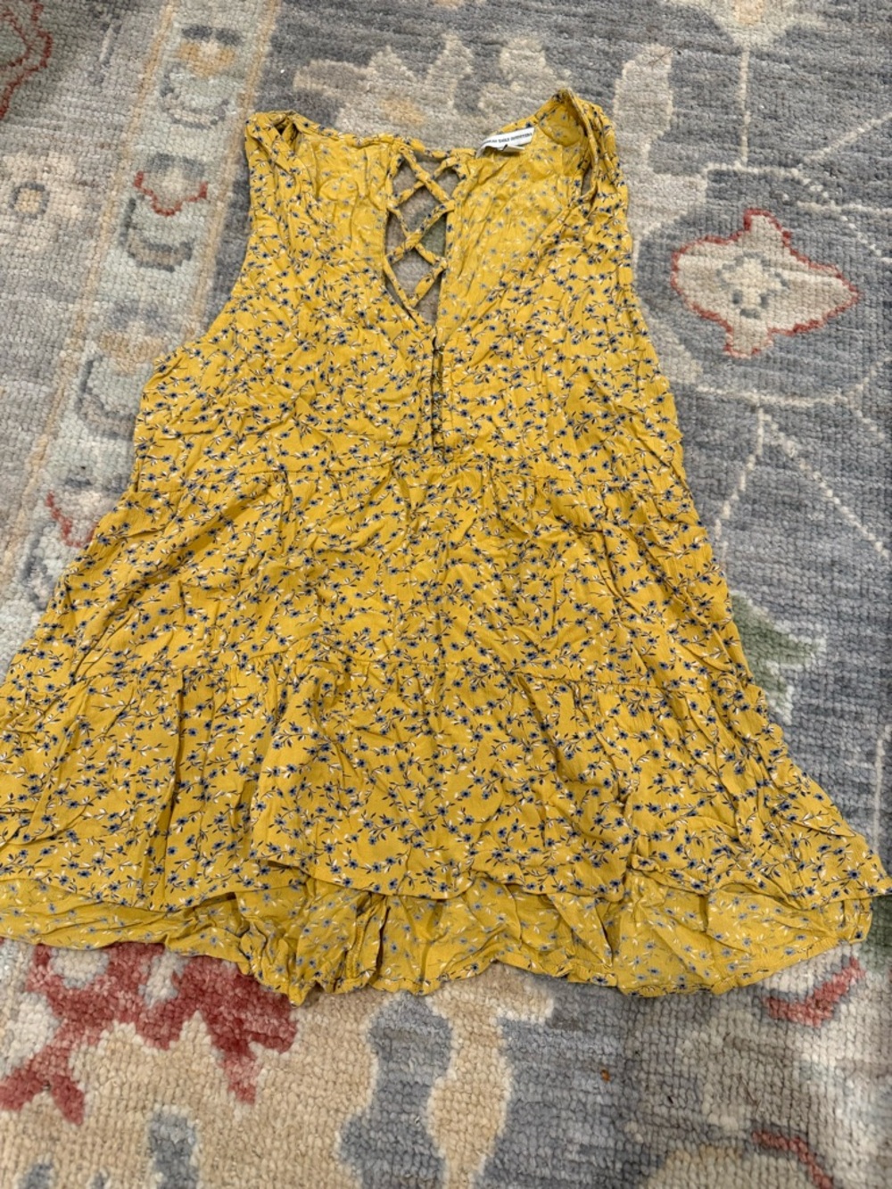 American Eagle Outfitters Yellow Floral V-Neck Blouse
